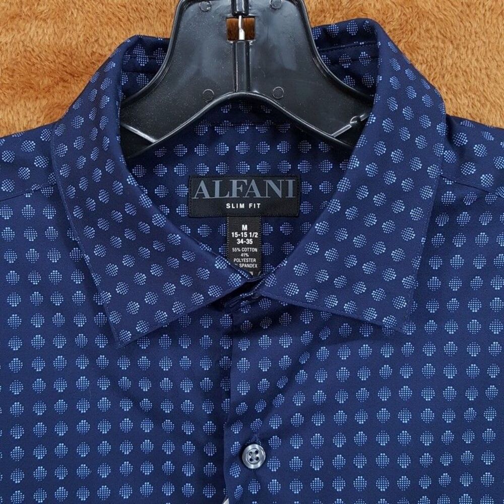 ALFANI Dress Shirt Mens Size 15 15.5 34 35 Blue Neat Geo Slim Fit Stretch